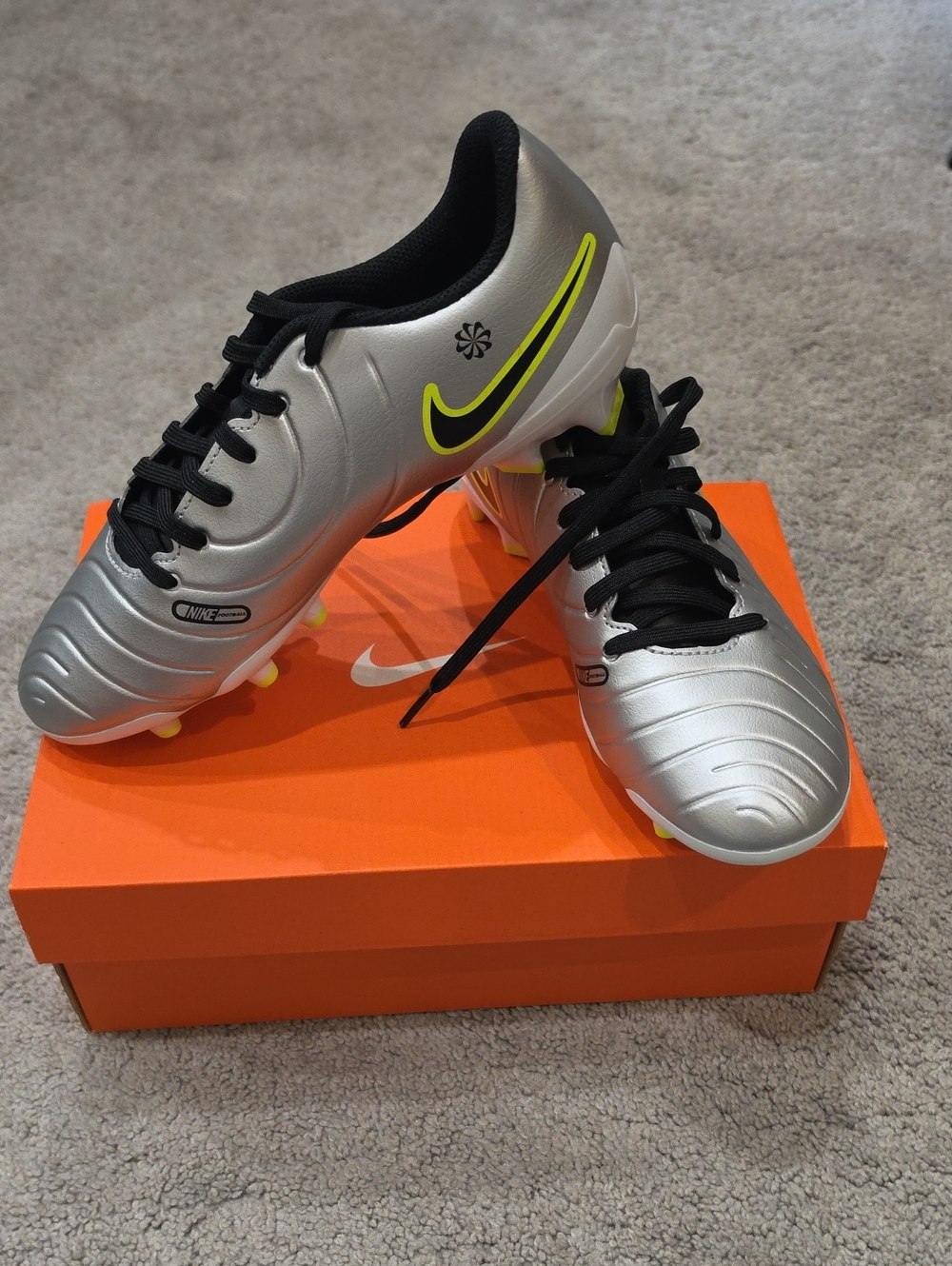 Nike Silver and Neon Yellow Soccer Cleats